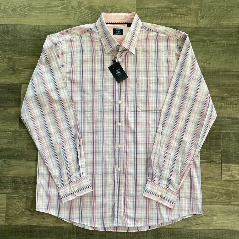NWT Joseph Abboud Button-Down Shirt Men's 2X Pink Purple White Plaid 100% Cotton